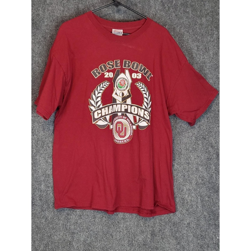 Vintage 2003 Rose Bowl Oklahoma Sooners Champions T-Shirt Men's XL Hanes Beefy-T